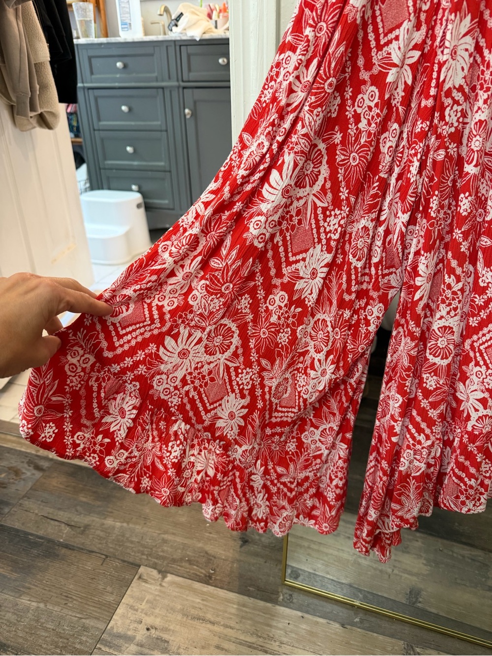 Angie Red and White Floral V-Neck Sundress - Picture 3 of 7